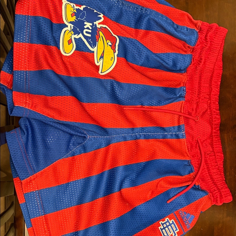 Kansas Jayhawks Red & Blue Striped Eric Emmanuel shorts